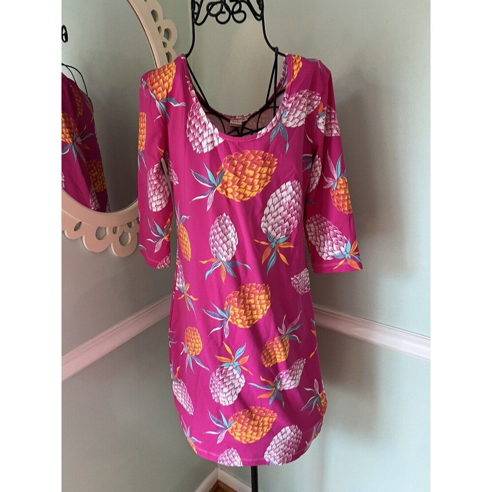 PERSIFOR women's S hot pink pineapple‎ print mini dress Stretch